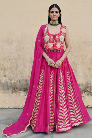 Fuchsia pink rahi lehenga with blouse and dupatta