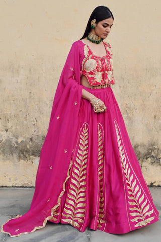 Fuchsia pink rahi lehenga with blouse and dupatta