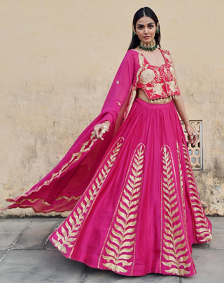 Fuchsia pink rahi lehenga with blouse and dupatta
