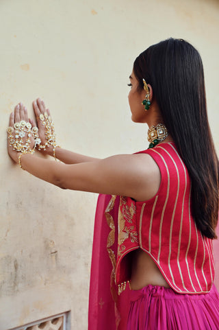 Fuchsia pink rahi lehenga with blouse and dupatta
