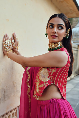 Fuchsia pink rahi lehenga with blouse and dupatta