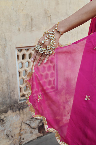 Fuchsia pink rahi lehenga with blouse and dupatta