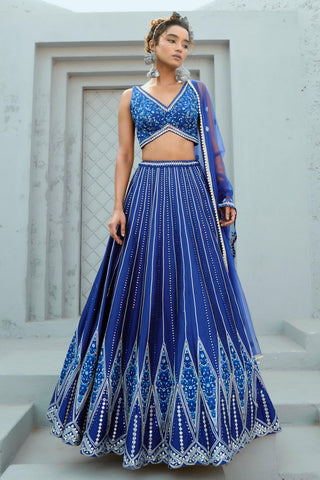 Skirt Set Indian Wedding - Blue Sunflower by Chamee & Palak