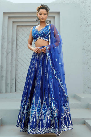 Skirt Set Indian Wedding - Blue Sunflower by Chamee & Palak