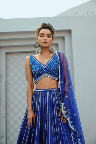 Skirt Set Indian Wedding - Blue Sunflower by Chamee & Palak