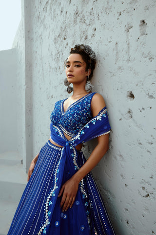 Skirt Set Indian Wedding - Blue Sunflower by Chamee & Palak