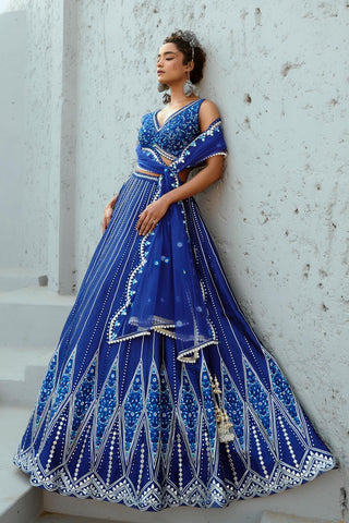 Skirt Set Indian Wedding - Blue Sunflower by Chamee & Palak