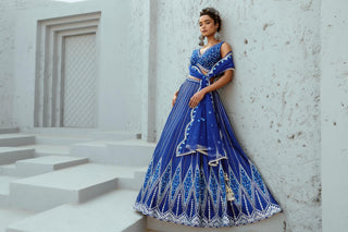Skirt Set Indian Wedding - Blue Sunflower by Chamee & Palak