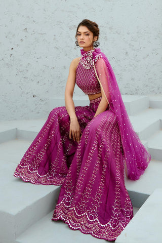Pants Set Indian Wedding - Purple Carina Flared by Chamee & Palak