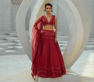 Skirt Set Indian Wedding - Red Alisha by Chamee & Palak