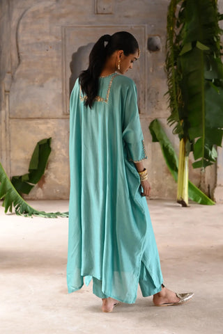 Blue hand embroidered kaftan