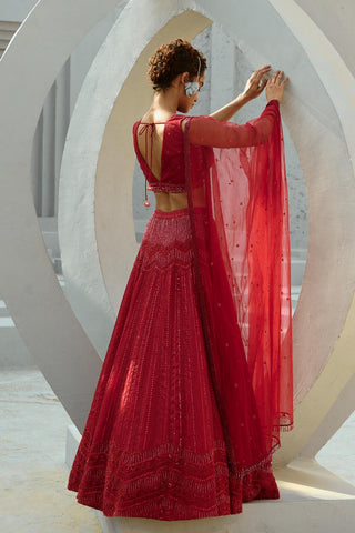 Skirt Set Indian Wedding - Red Alisha by Chamee & Palak