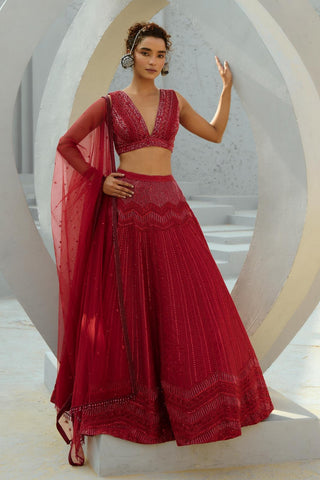 Skirt Set Indian Wedding - Red Alisha by Chamee & Palak