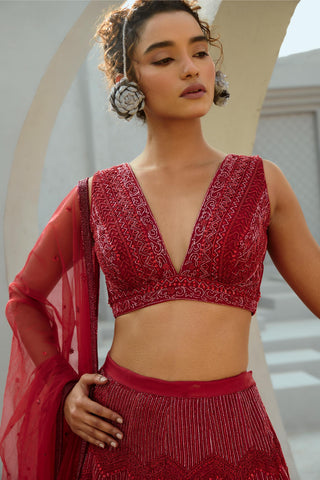 Skirt Set Indian Wedding - Red Alisha by Chamee & Palak