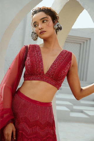 Skirt Set Indian Wedding - Red Alisha by Chamee & Palak