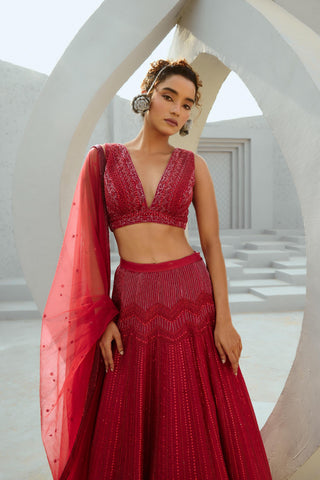 Skirt Set Indian Wedding - Red Alisha by Chamee & Palak