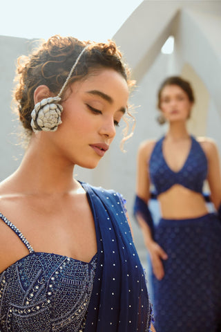 Saree Indian Wedding - Blue Stella Pre Drape by Chamee & Palak