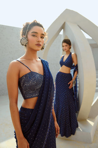 Saree Indian Wedding - Blue Stella Pre Drape by Chamee & Palak