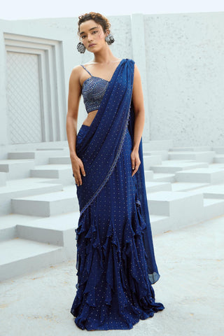 Saree Indian Wedding - Blue Stella Pre Drape by Chamee & Palak