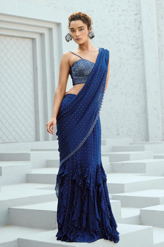 Saree Indian Wedding - Blue Stella Pre Drape by Chamee & Palak
