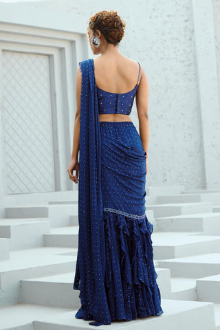 Saree Indian Wedding - Blue Stella Pre Drape by Chamee & Palak