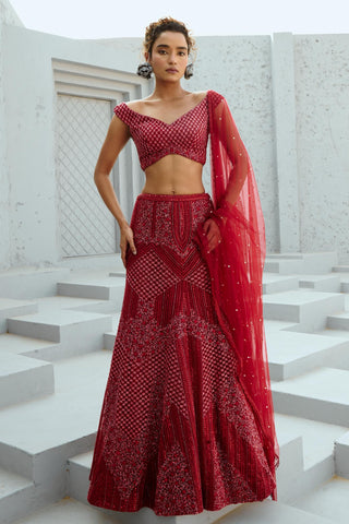Skirt Set Indian Wedding - Red Gemini by Chamee & Palak