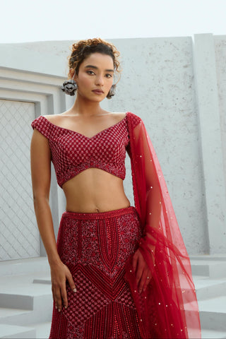 Skirt Set Indian Wedding - Red Gemini by Chamee & Palak