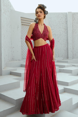 Skirt Set Indian Wedding - Red Aura by Chamee & Palak