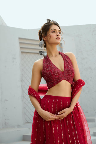 Skirt Set Indian Wedding - Red Aura by Chamee & Palak