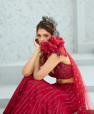 Skirt Set Indian Wedding - Red Aura by Chamee & Palak