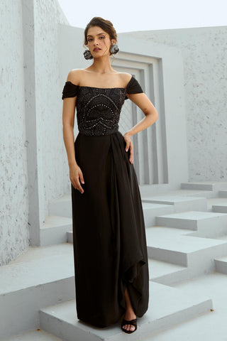 Skirt Set Indian Wedding - Black Stella Corset Drape by Chamee & Palak
