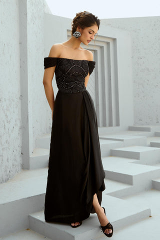 Skirt Set Indian Wedding - Black Stella Corset Drape by Chamee & Palak