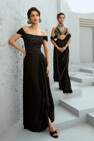 Skirt Set Indian Wedding - Black Stella Corset Drape by Chamee & Palak