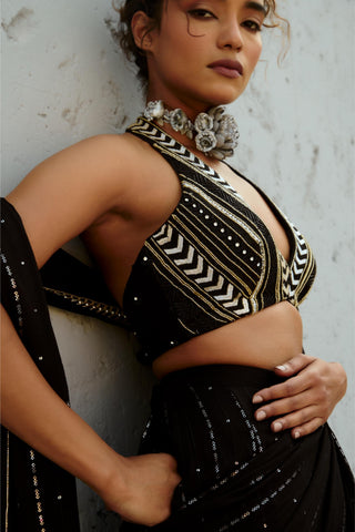 Saree Indian Wedding - Black Galaxy Pre Drape by Chamee & Palak
