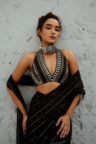 Saree Indian Wedding - Black Galaxy Pre Drape by Chamee & Palak