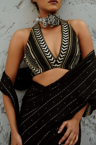Saree Indian Wedding - Black Galaxy Pre Drape by Chamee & Palak