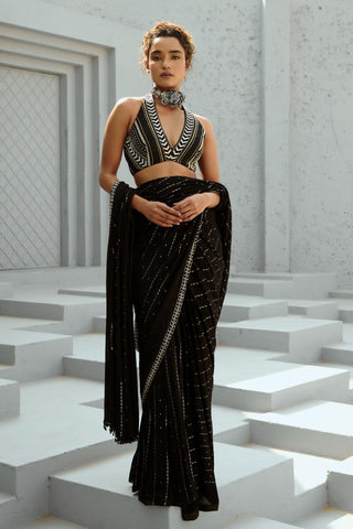 Saree Indian Wedding - Black Galaxy Pre Drape by Chamee & Palak
