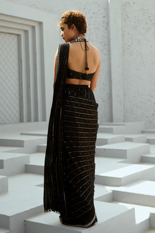 Saree Indian Wedding - Black Galaxy Pre Drape by Chamee & Palak