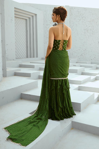 Saree Indian Wedding - Green Bianca Corset Pre-Drape by Chamee & Palak