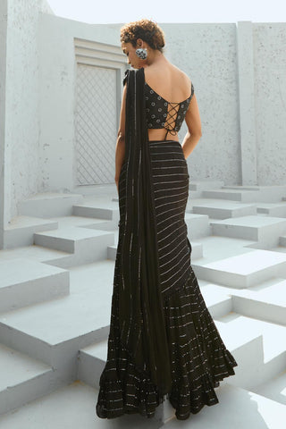 Saree Indian Wedding - Black Sky Pre Drape by Chamee & Palak