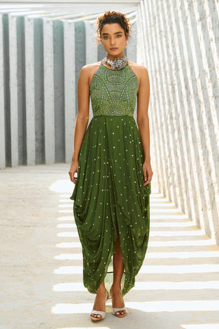 Dress Contemporary Wear - Green Stella Cowl by Chamee & Palak