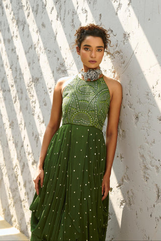 Dress Contemporary Wear - Green Stella Cowl by Chamee & Palak