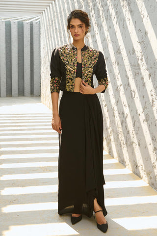 Jacket Set Indian Wedding - Black Parakeet by Chamee & Palak