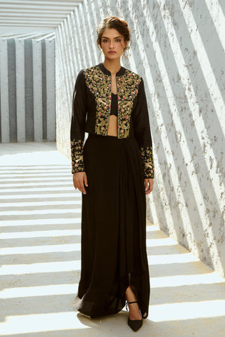 Jacket Set Indian Wedding - Black Parakeet by Chamee & Palak
