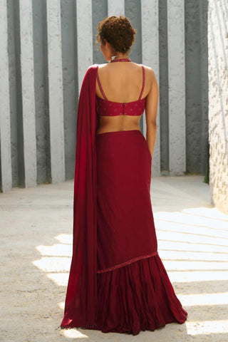 Saree Indian Wedding - Red Aura Pre-Drape by Chamee & Palak
