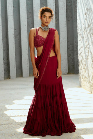 Saree Indian Wedding - Red Aura Pre-Drape by Chamee & Palak