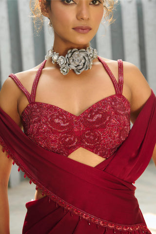 Saree Indian Wedding - Red Aura Pre-Drape by Chamee & Palak