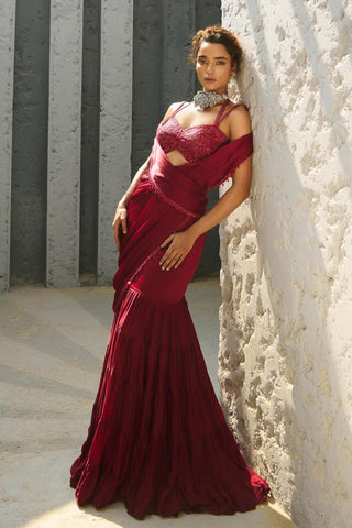 Saree Indian Wedding - Red Aura Pre-Drape by Chamee & Palak