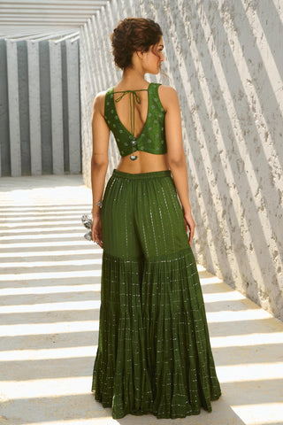 Pants Set Indian Wedding - Green Aura Flared by Chamee & Palak