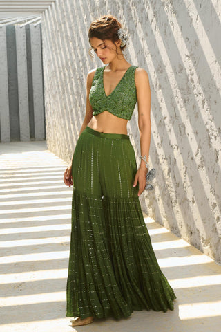 Pants Set Indian Wedding - Green Aura Flared by Chamee & Palak